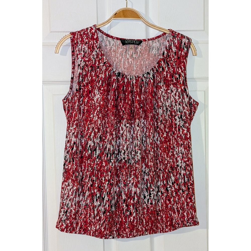 Kasper Women's Sleeveless Top‎ Blouse Red White Black Abstract Print S NWOT
